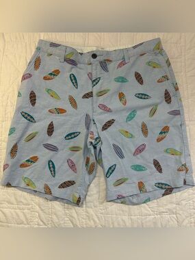 Dockers Surfboard Print Shorts Men’s 34 Blue Cotton Chino Summer Beach Coastal